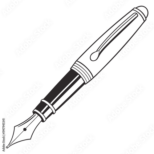 Fountain pen line art with white background