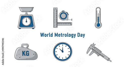 Illustration for World Metrology Day with measurement tools on a white background