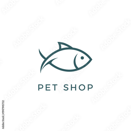 Pet shop logo design with a stylized fish outline in teal representing aquatic pets