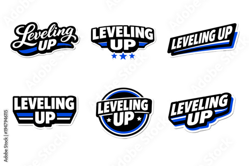 Leveling up motivational typography sticker set