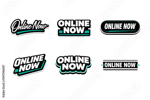 Online now bold typography sticker design