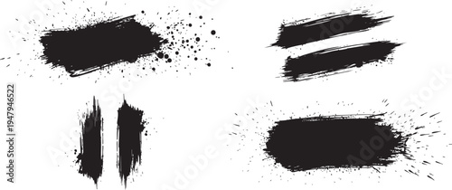 Grunge Black Ink Brush Strokes and Splatters Set