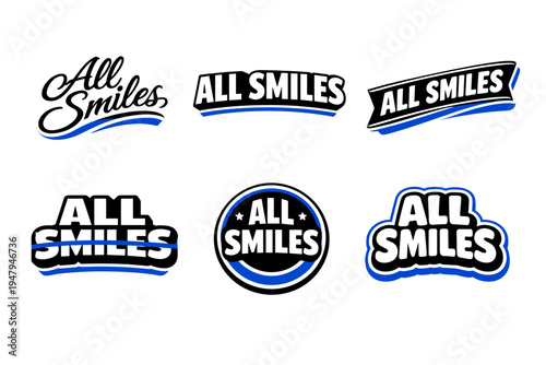 All smiles cheerful typography sticker collection