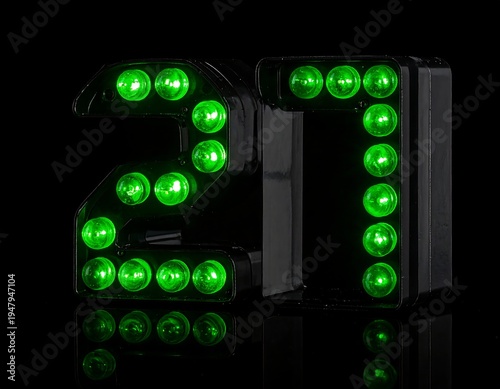 Illuminated black numbers spelling 