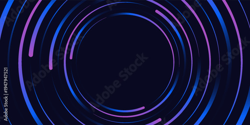 Blue abstract background with spiral circle lines, technology futuristic template. Vector illustration.