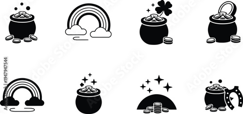 Whimsical illustrations of legendary treasure symbols and lucky finds