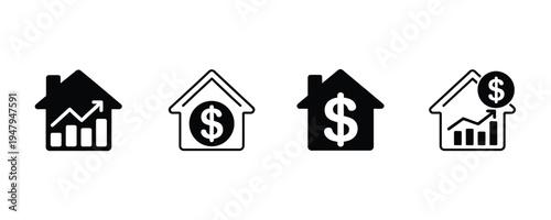 Green house icons with financial and growth symbols for real estate concepts