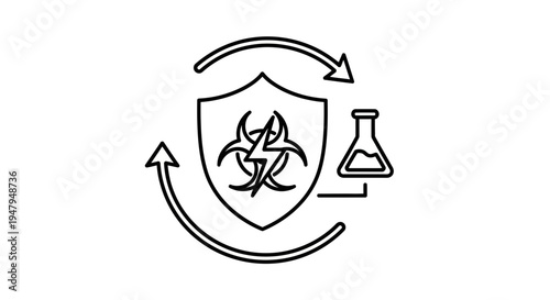 Biohazard Protection Shield with Flask and Recycling Arrows, Safety Concept
