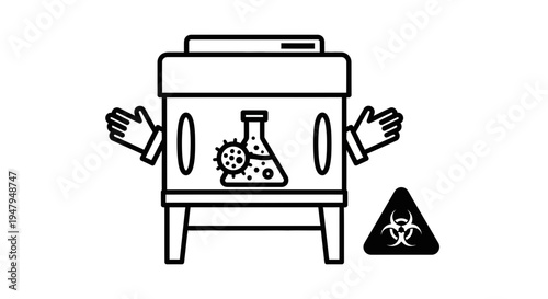 Biohazard Safety Cabinet with Gloves and Flask, Laboratory Equipment Icon