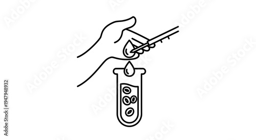 Blood Sample Collection in Test Tube with Dropper by Hand - Medical Laboratory Icon
