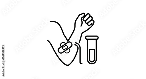 Blood Draw Icon: Bandaged Arm and Test Tube, Medical Laboratory Concept