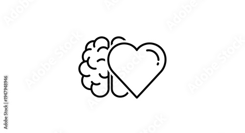 Brain and Heart Icon: Symbolizing Emotional Intelligence, Logic, and Well-being