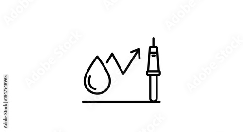 Blood Glucose Monitoring Concept: Syringe and Graph with Blood Drop