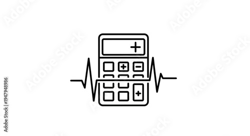 Calculator with Heartbeat Line - Financial Health, Business Analysis, Medical Finance