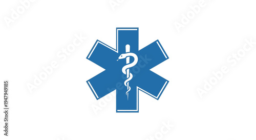 Blue Star of Life symbol, a vector graphic illustration representing emergency medical services and healthcare on a white background.