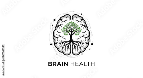 Brain health concept with a tree growing inside the human mind, representing mental growth, natural wellness, and cognitive development.