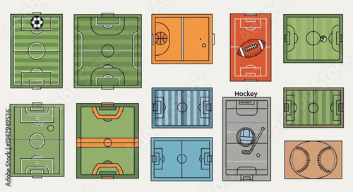 Diverse Sports Field Layouts - A Visual Guide to Various Game Surfaces.
