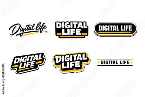 Digital life embrace the modern lifestyle. trendy typography sticker design.