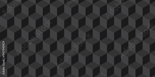 Black cube seamless creative cubes decoration triangle wall and wallpaper textile vector square tile, mosaic endless repeat hexagon block texture background.