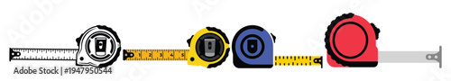 Measurement tape collection with various colors and metric scales set