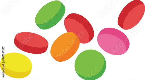 Vibrant assortment of colorful candies scattered on transparent background