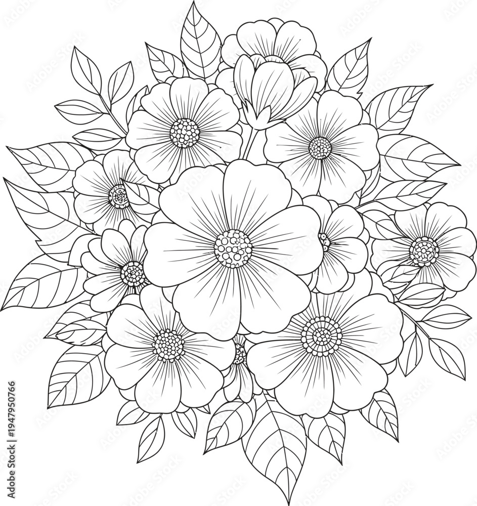 Fototapeta premium Intricate floral arrangement with multiple flowers and leaves