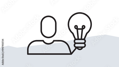 A simple line drawing of a person holding a lightbulb, symbolizing a creative idea or inspiration.