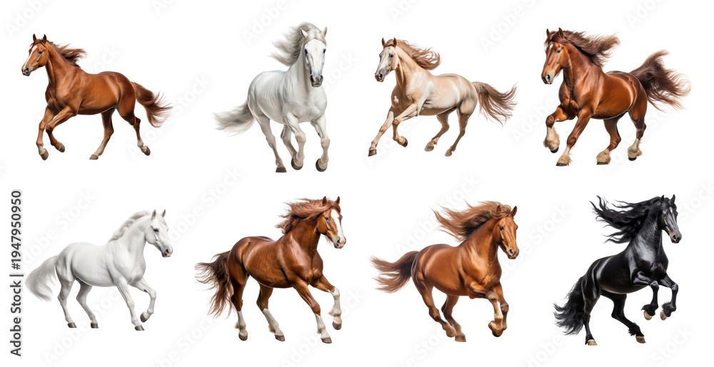Obraz premium PNG Dynamic galloping horses collection on transparent background