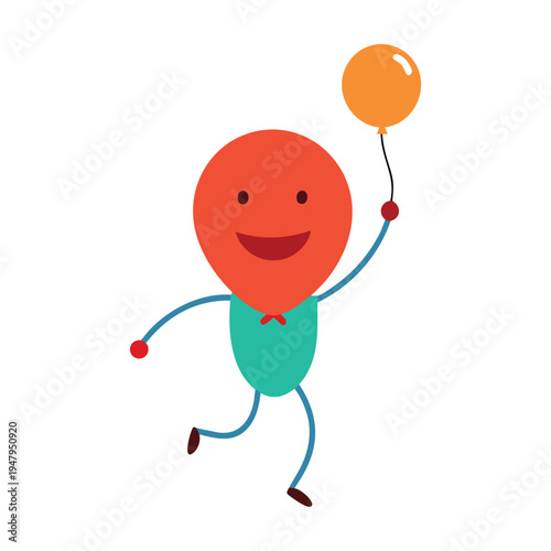 Realistic colorful simple flat style vector Clipart of a smiling balloon dancing happily, white background