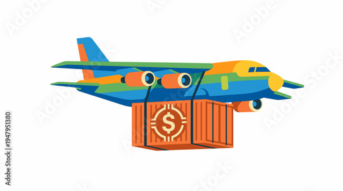 Tariffs Affecting Global Trade with an Airplane Carrying a Container Labeled with a Dollar Sign