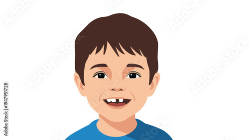 Illustration of a happy young boy with a friendly smile and a visible tooth gap showing a cheerful expression.