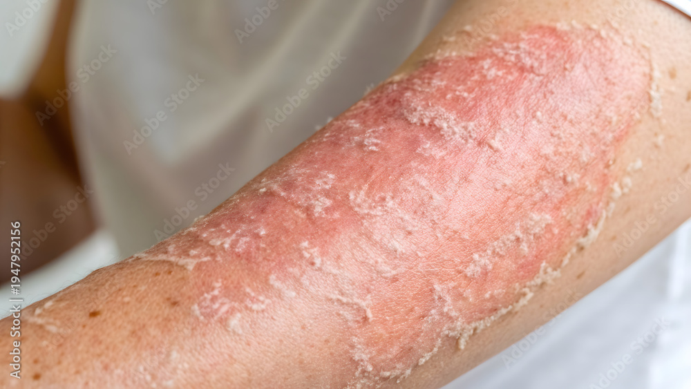 Fototapeta premium Close up photo of arm skin with severe sunburn damage