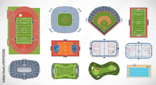 Overhead View of Various Sports Fields and Courts.