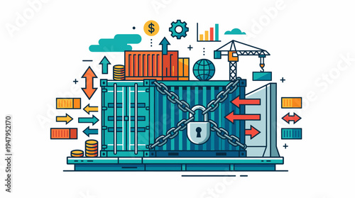 Global Trade Tariffs and Logistics Concept with Shipping Container