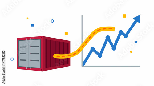 Tariffs Impact on Global Trade and Economic Growth Represented by Shipping Container and Upward Trend Charts