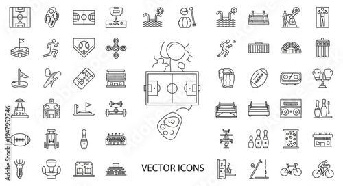 Collection of Sports and Recreation Vector Icons for Design Projects.
