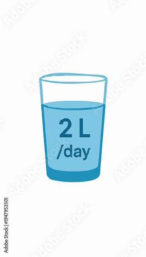 Glass of water icon with daily intake recommendation text