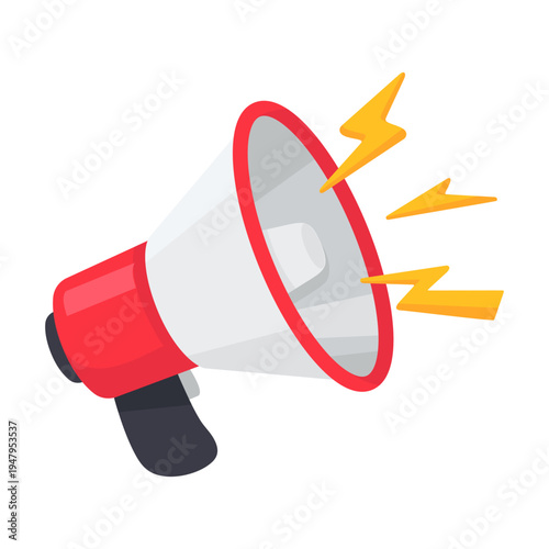 Megaphone Broadcasting Announcement with Lightning Symbol Communication Bullhorn