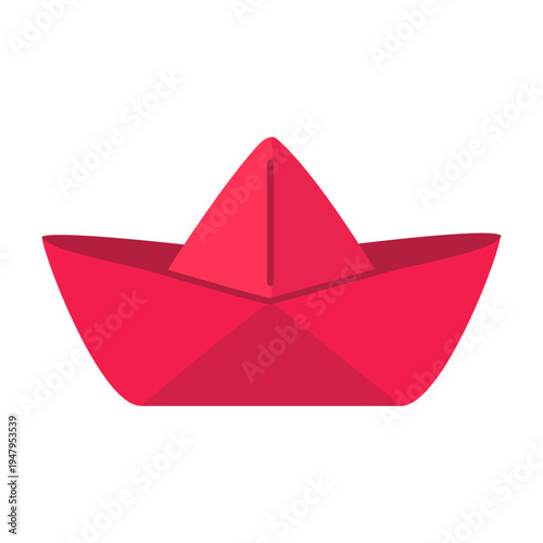 Whimsical Voyage Playful Red Paper Boat Ready for Imaginary Sea Adventures and Childhood Fun