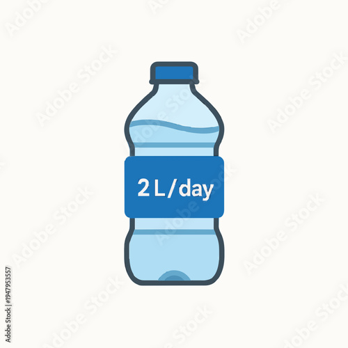 Water Bottle Icon with 2 Liters Per Day Hydration Goal Label