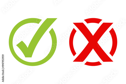 Bold green check mark in a circle and red cross in a circle for clear confirmation and error indication