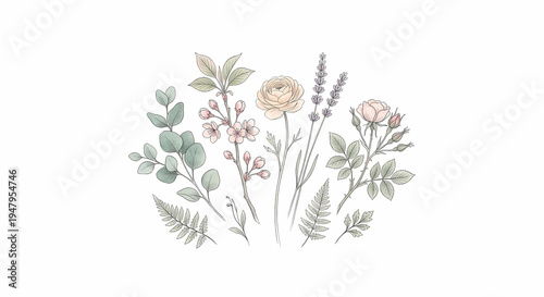 Botanical Watercolor Wildflower and Herb Illustration Collection