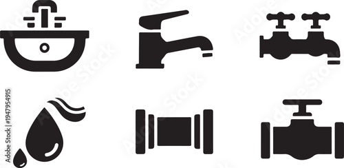 Black and white of plumbing fixtures and water sink