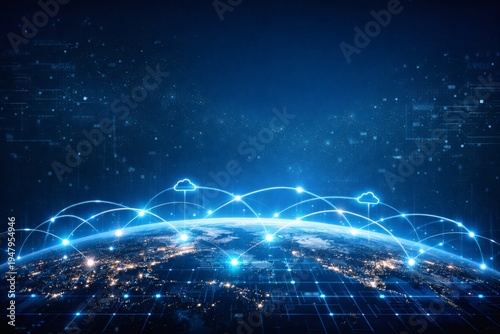 Global technology network connection and cloud computing concept over earth planet
