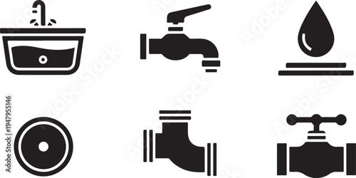Six black of plumbing fixtures and water sink faucet water drop de