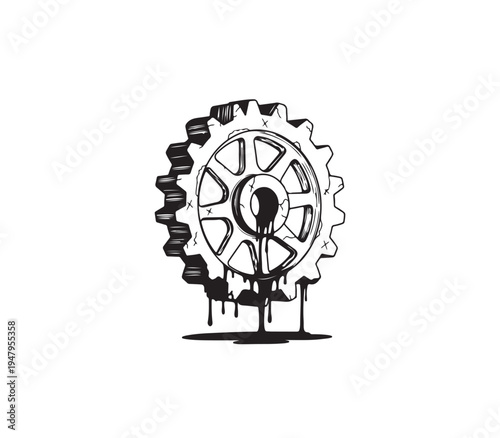 Large industrial gear with mechanical wear and tear illustration