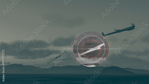 The HESA Shahed 136 in Russian service, is an Iranian loitering munition in the form of an autonomous pusher-prop drone. Drones flying at night. Sensitive targets, attack. Drone kamikaze, 3d rendering