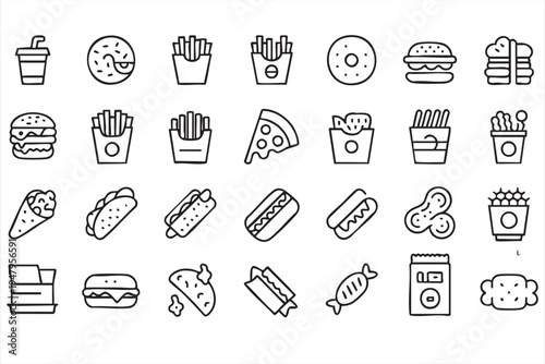 Unhealthy Fast Food Menu Symbols Outline Icon Pack