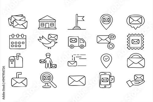 Email and Postal Mail Delivery Line Icons Collection