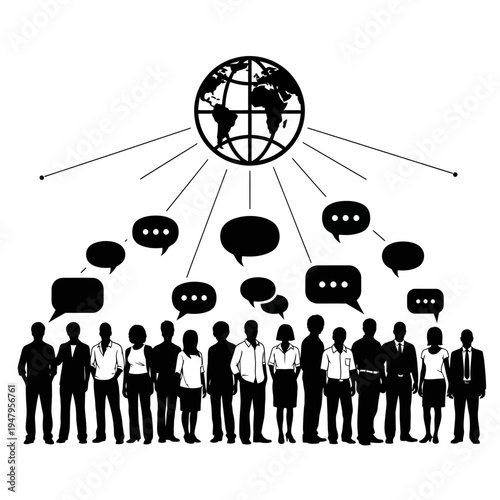 Diverse group of people communicating globally.